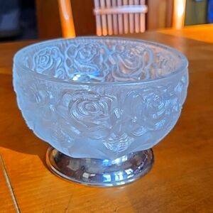 William Adams Frosted Lead Crystal Rose Bowl Silverplate Base